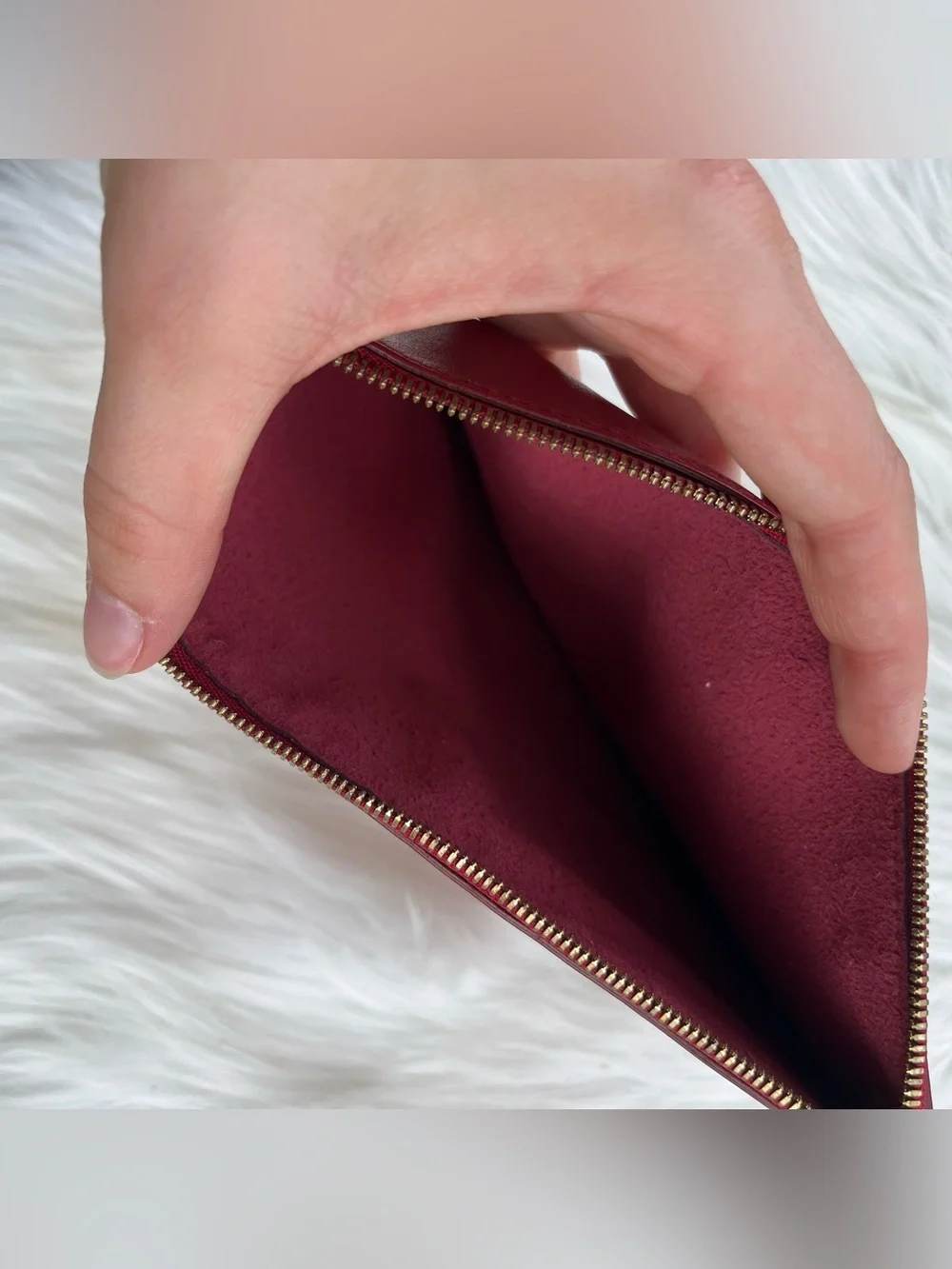 SALVATORE FERRAGAMO Red Leather Letter Envelope Zip Pouchette Wallet Clutch bag
